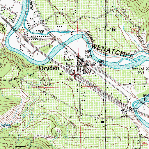Topographic Map of Dryden Community Church, WA