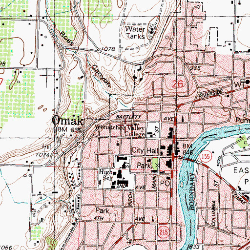 Topographic Map of Omak United Methodist Church, WA