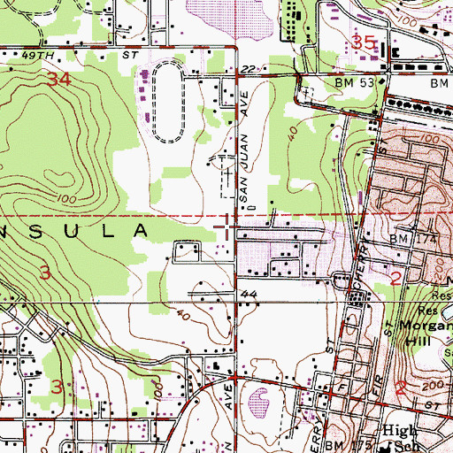 Topographic Map of New Song Foursquare Church, WA
