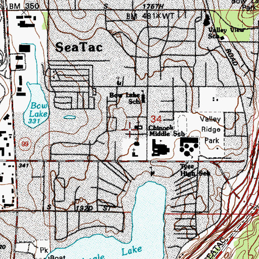 Topographic Map of Seatac Church of God, WA
