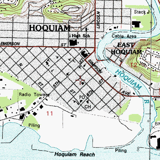 Topographic Map of Hoquiam Timberland Library, WA