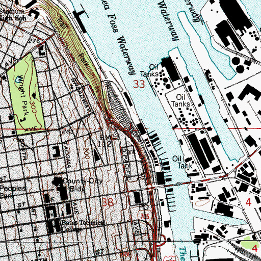 Topographic Map of Foss Waterway Seaport and Museum, WA