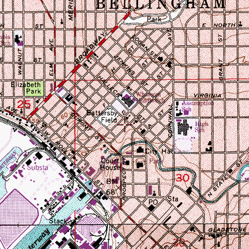 Topographic Map of Bellingham Municipal Court, WA