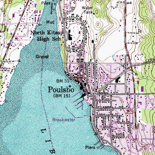 Topographic Map of Poulsbo City Hall, WA