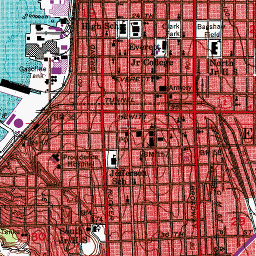 Topographic Map of Everett City Hall, WA