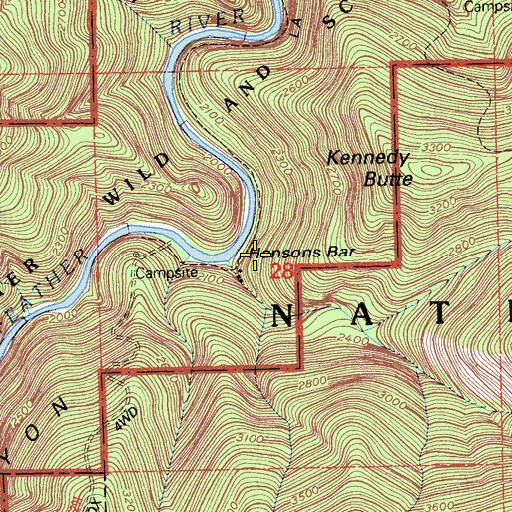 Topographic Map of Hansons Bar, CA