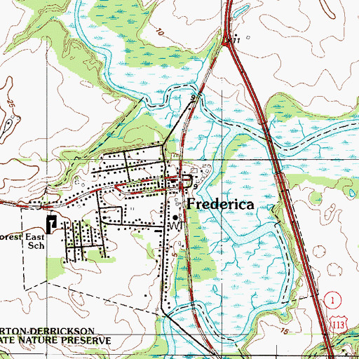 Topographic Map of Frederica Volunteer Fire Company, DE