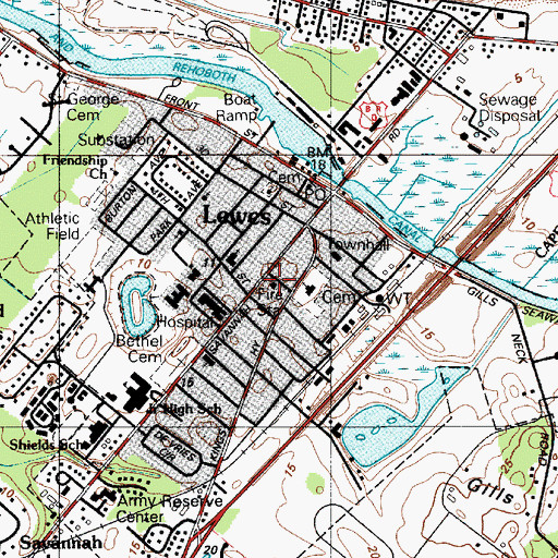 Topographic Map of Lewes Fire Department Station 1 Headquarters, DE