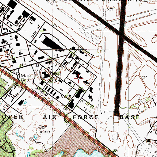 Topographic Map of Dover Air Force Base Fire Department, DE