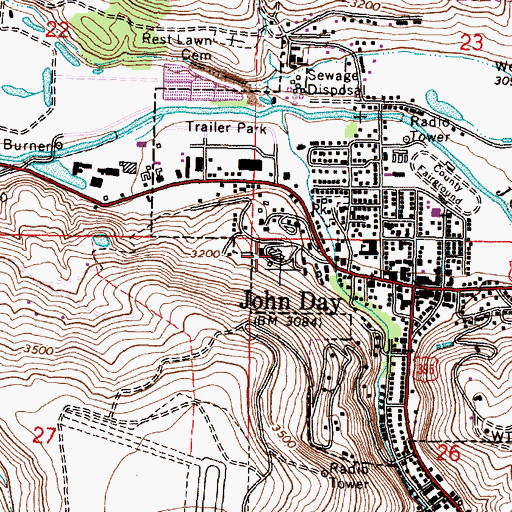 Topographic Map of Blue Mountain Hospital, OR