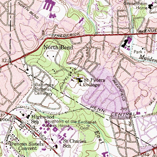 Topographic Map of The Regional Institute for Children and Adolescents Baltimore, MD