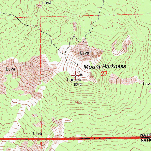 Topographic Map of Mount Harkness, CA