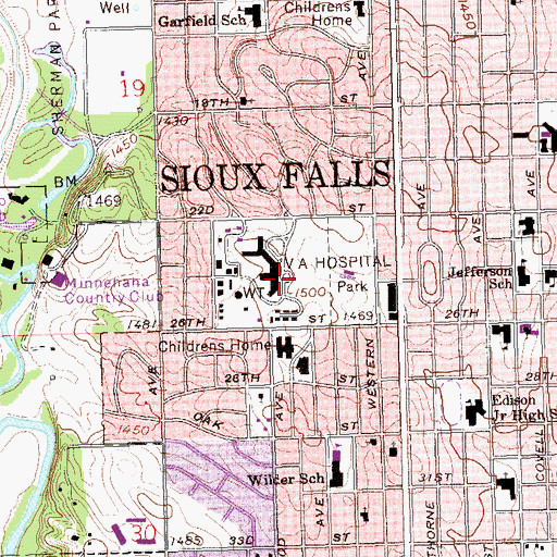 Topographic Map of Sioux Falls Veterans Affairs Medical Center, SD