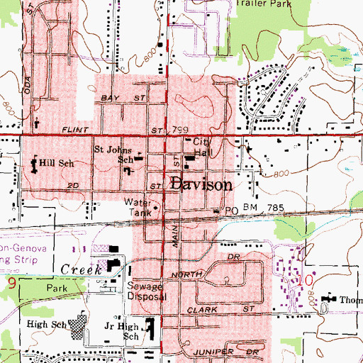 Topographic Map of Davison Community Church, MI