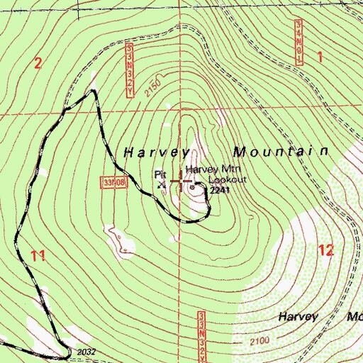 Topographic Map of Harvey Mountain, CA