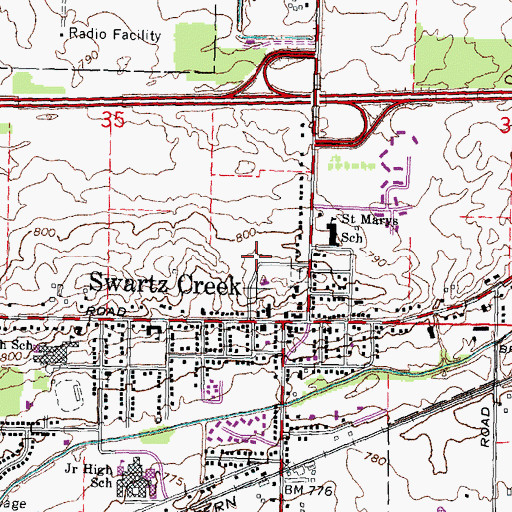 Topographic Map of Swartz Creek Perkins Library, MI