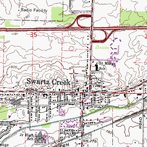 Topographic Map of Swartz Creek Police Department, MI