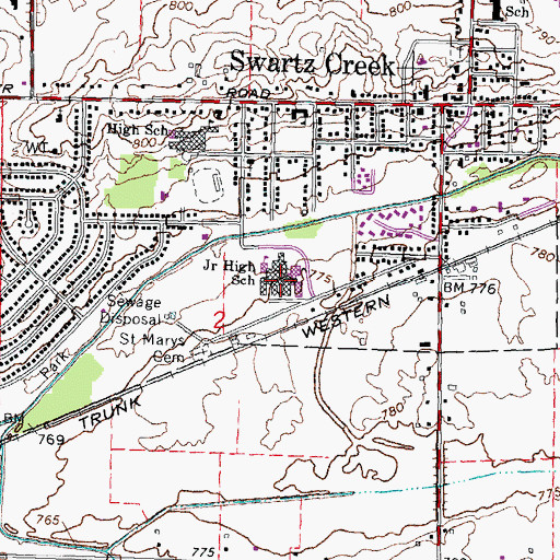 Topographic Map of Swartz Creek Middle School, MI