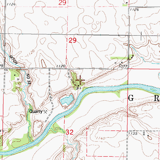 Topographic Map of Pedersen Quarry, IA