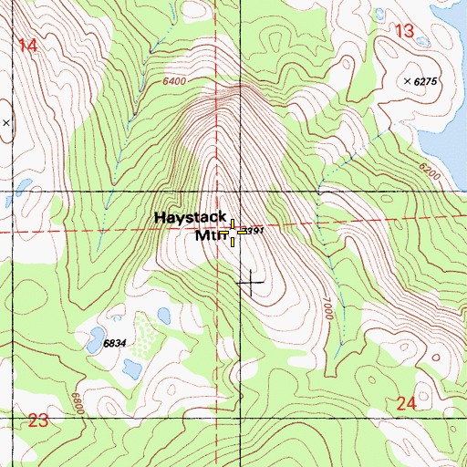 Topographic Map of Haystack Mountain, CA
