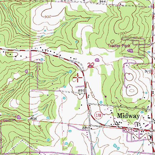 Topographic Map of Midway Census Designated Place, AR