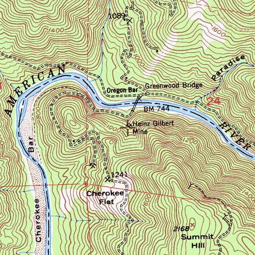 Topographic Map of Heinz Gilbert Mine, CA
