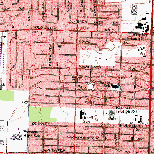 Topographic Map of Detroit Street Church of God, MI