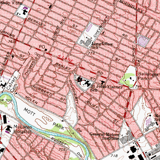 Topographic Map of Saint John Vianney Church, MI