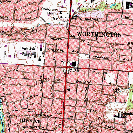 Topographic Map of Worthington Historic District, OH