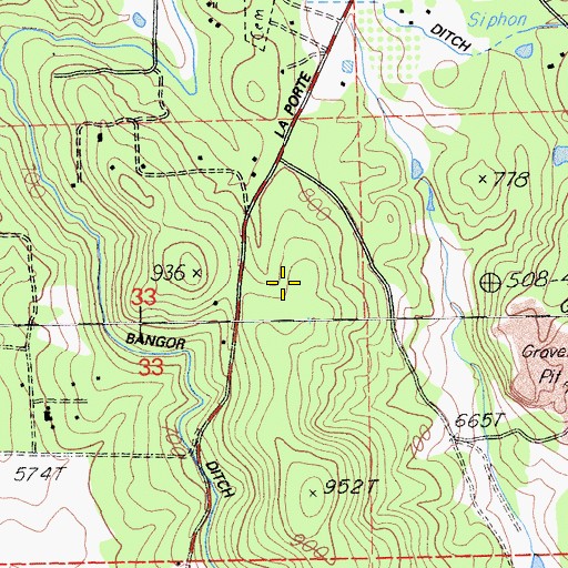 Topographic Map of Bangor Census Designated Place, CA