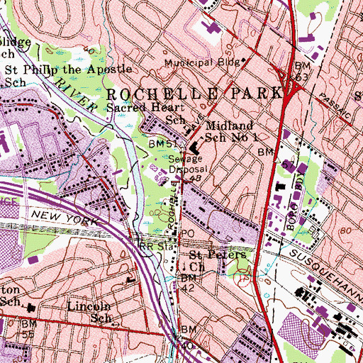 Topographic Map of Rochelle Park Volunteer Fire Department, NJ