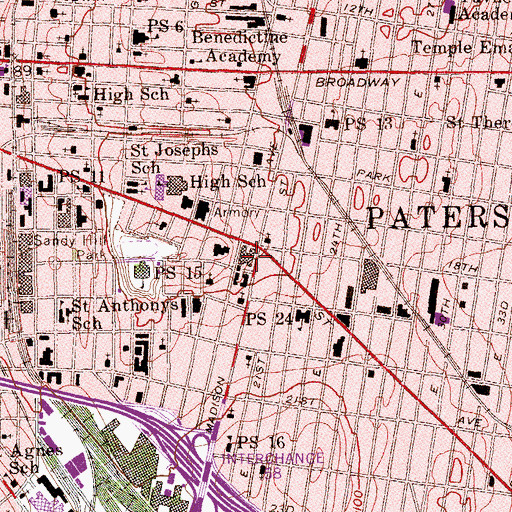 Topographic Map of Paterson Fire Department Engine Company 1, NJ