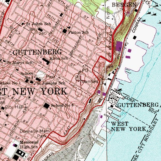 Topographic Map of Guttenburg Fire Prevention Office, NJ