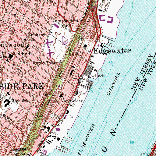 Topographic Map of Edgewater Fire Department, NJ