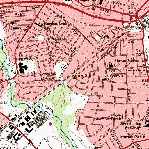 Topographic Map of Hillside Fire Department, NJ
