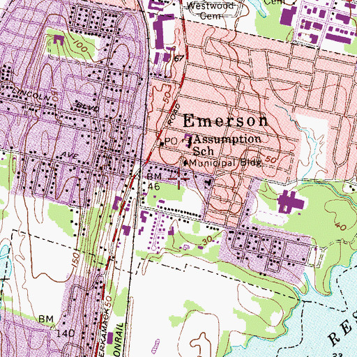 Topographic Map of Emerson Volunteer Fire Department, NJ