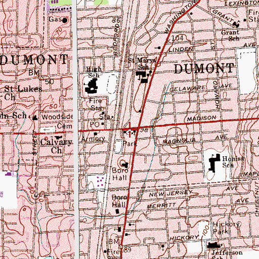 Topographic Map of Dumont Fire Department Company 1, NJ