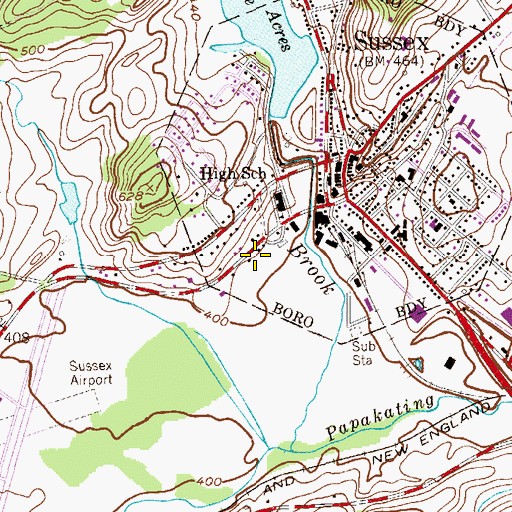 Topographic Map of Sussex Fire Department, NJ