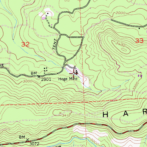Topographic Map of Hoge Mine, CA