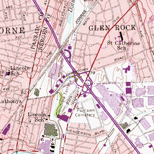 Topographic Map of Fair Lawn Fire Station Number 2, NJ