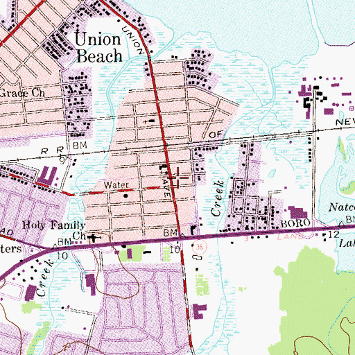 Topographic Map of Union Beach Borough Fire Department Union Beach Fire Company 1, NJ