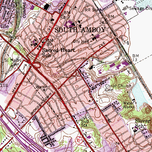 Topographic Map of South Amboy Fire Department Progressive Fire Company, NJ