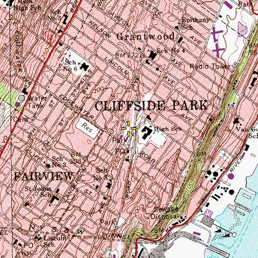 Topographic Map of Cliffside Park Fire Department, NJ
