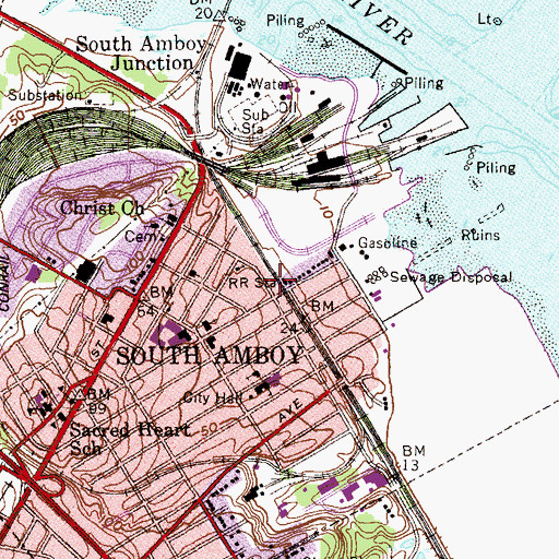 Topographic Map of South Amboy Fire Department Independence Engine and Hose, NJ
