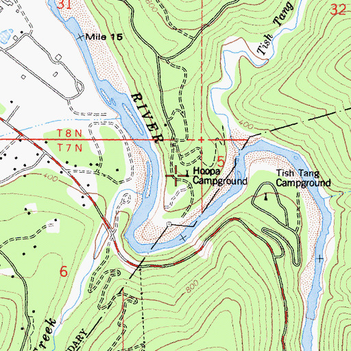 Topographic Map of Hoopa Campground, CA