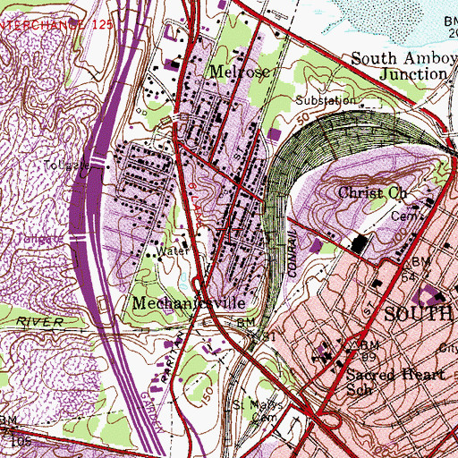 Topographic Map of South Amboy Fire Department Mechanicsville Fire Company, NJ