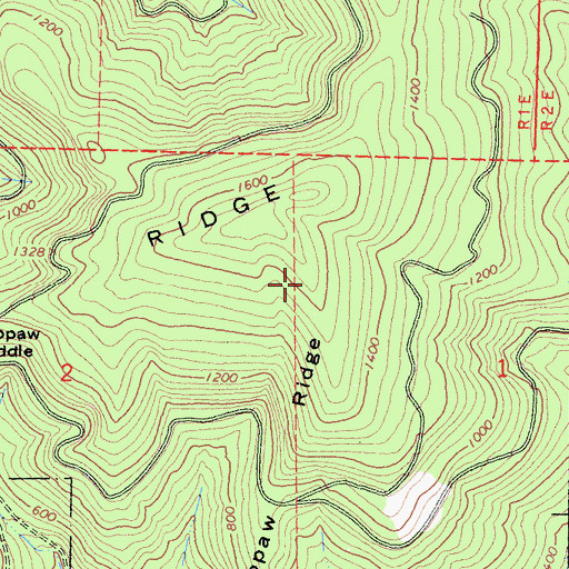 Topographic Map of Hoppaw Ridge, CA