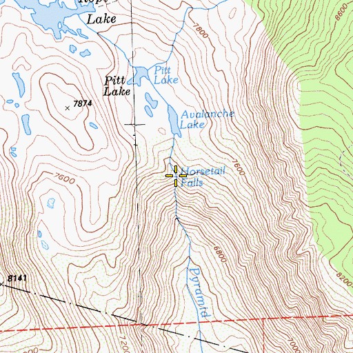 Topographic Map of Horsetail Falls, CA