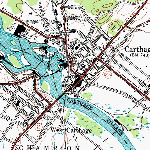 Topographic Map of Carthage Mennonite Church, NY