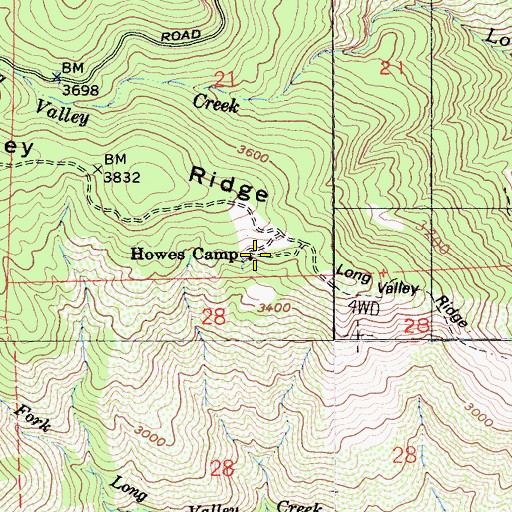 Topographic Map of Howes Camp, CA